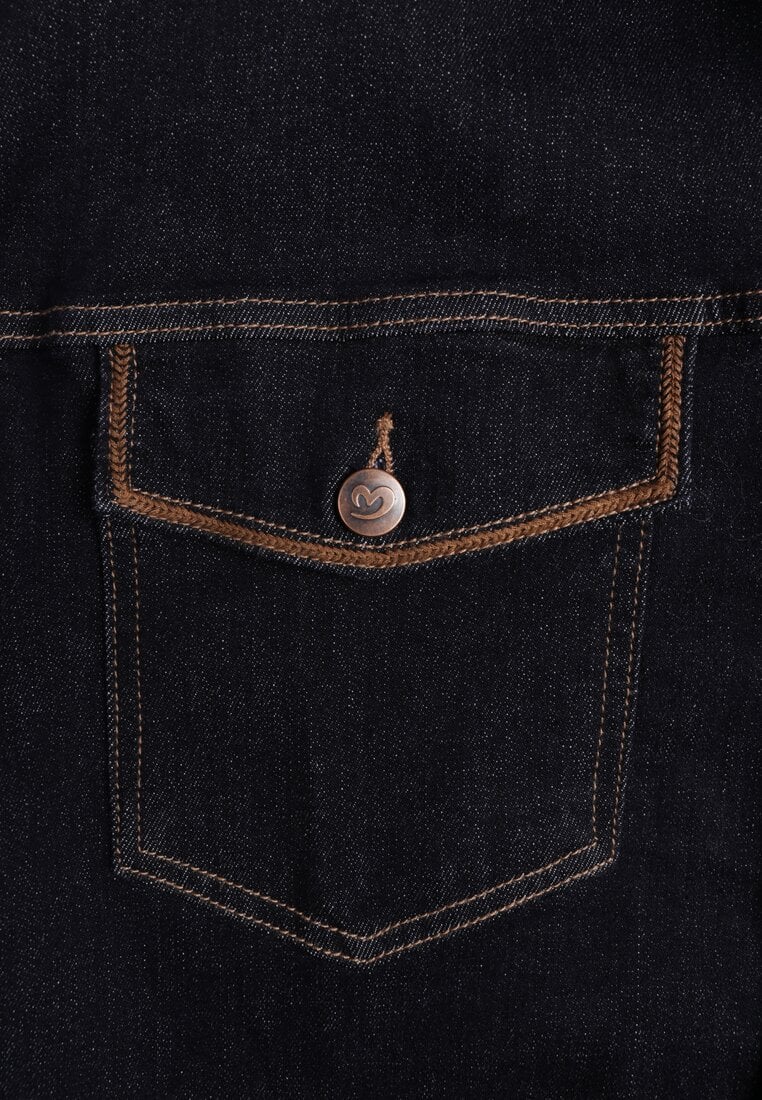 Niebieska Jeansowa Kurtka z Bawełną z Ozdobnymi Lamówkami Nedine