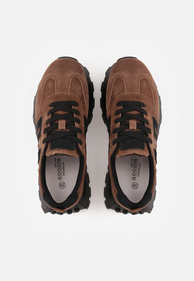 Brązowe Sneakersy na Platformie z Zamszu Naturalnego z Perforacją Zitrina