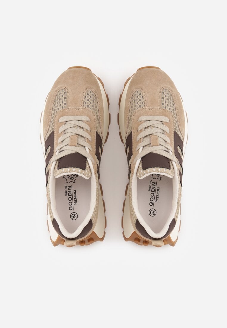 Beżowe Zamszowe Sneakersy na Platformie z Geometrycznym Wzorem Tarbelle