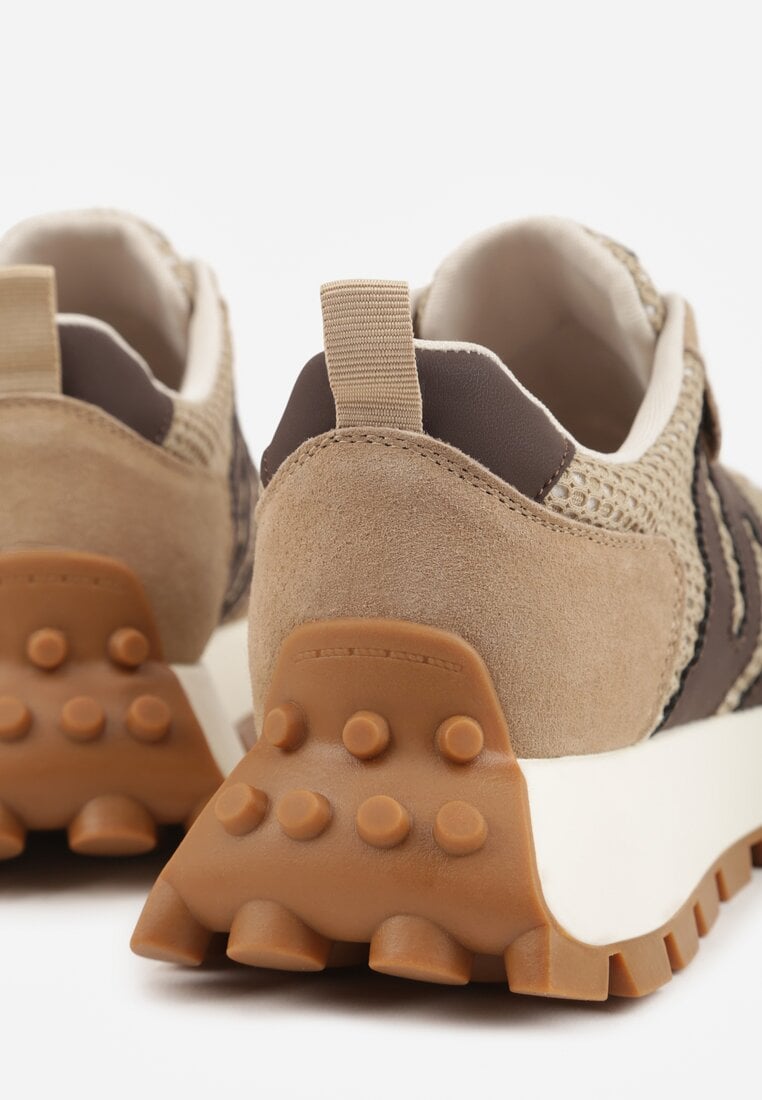Beżowe Zamszowe Sneakersy na Platformie z Geometrycznym Wzorem Tarbelle