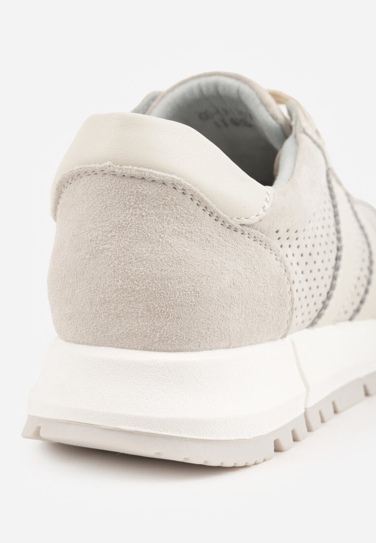Jasnoszare Sneakersy z Zamszu Naturalnego z Ozdobnymi Paskami i Perforacją Ravinelle