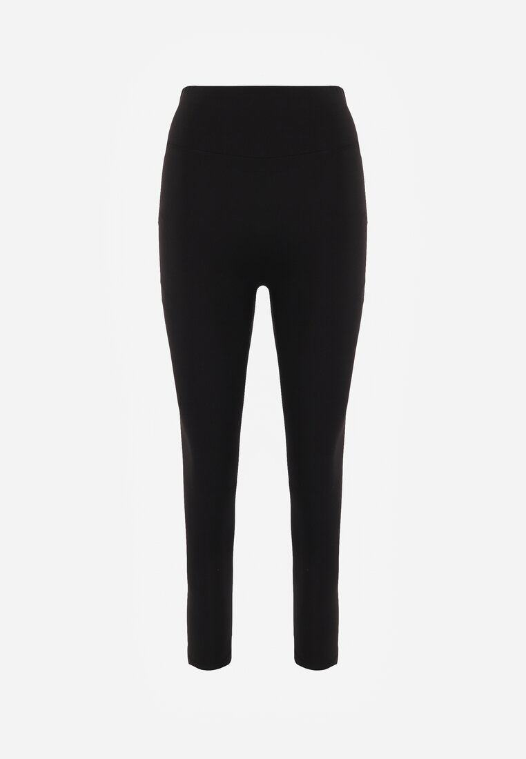 Czarne Casualowe Legginsy High Waist z Pasem Wspierającym Linię Talii Azivera
