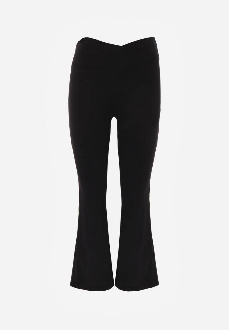 Czarne Kopertowe Legginsy Flare High Waist Azinore