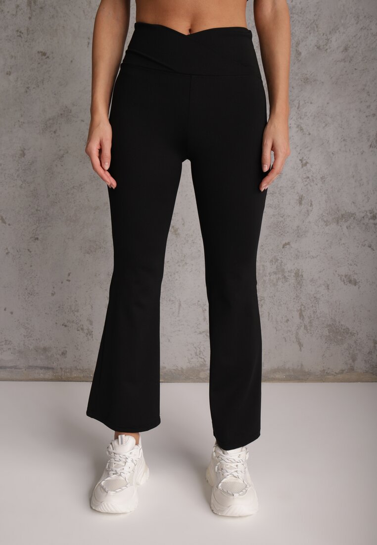 Czarne Kopertowe Legginsy Flare High Waist Azinore