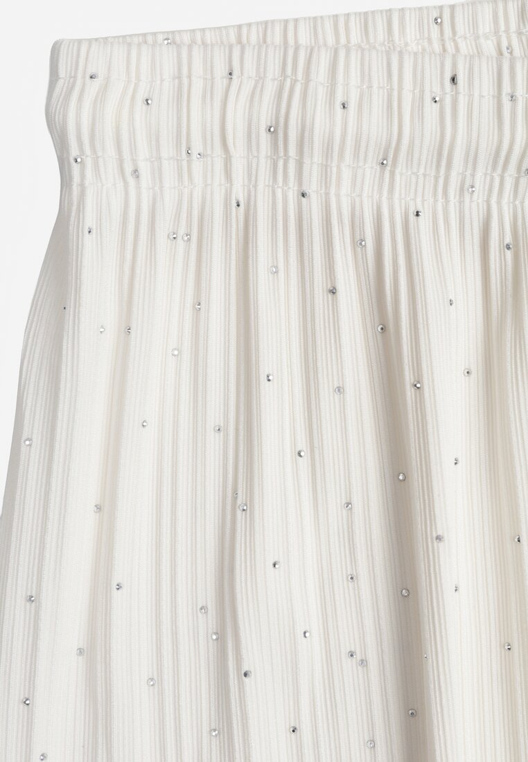 Białe Spodnie z Bawełną o Szerokim Kroju z Cyrkoniami Azirene