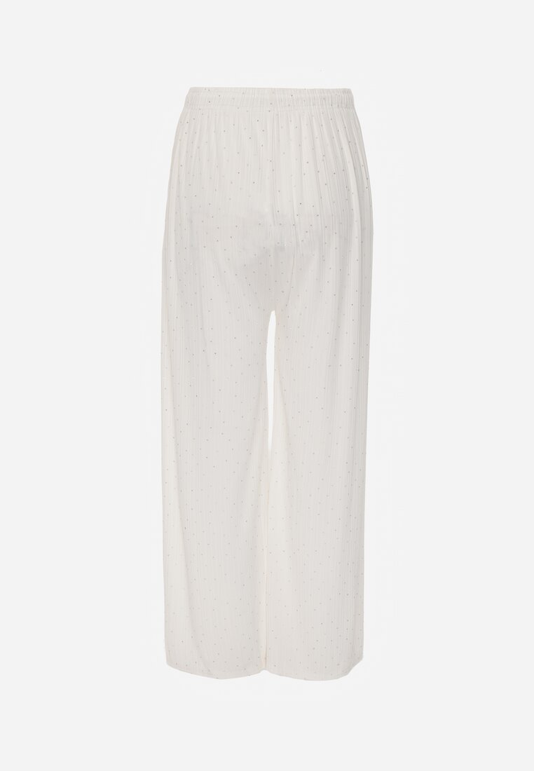 Białe Spodnie z Bawełną o Szerokim Kroju z Cyrkoniami Azirene