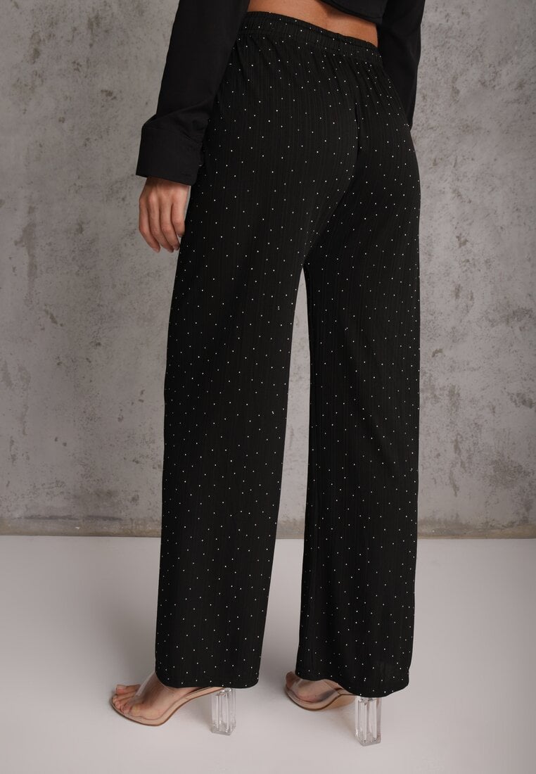 Czarne Spodnie z Bawełną o Szerokim Kroju z Cyrkoniami Azirene