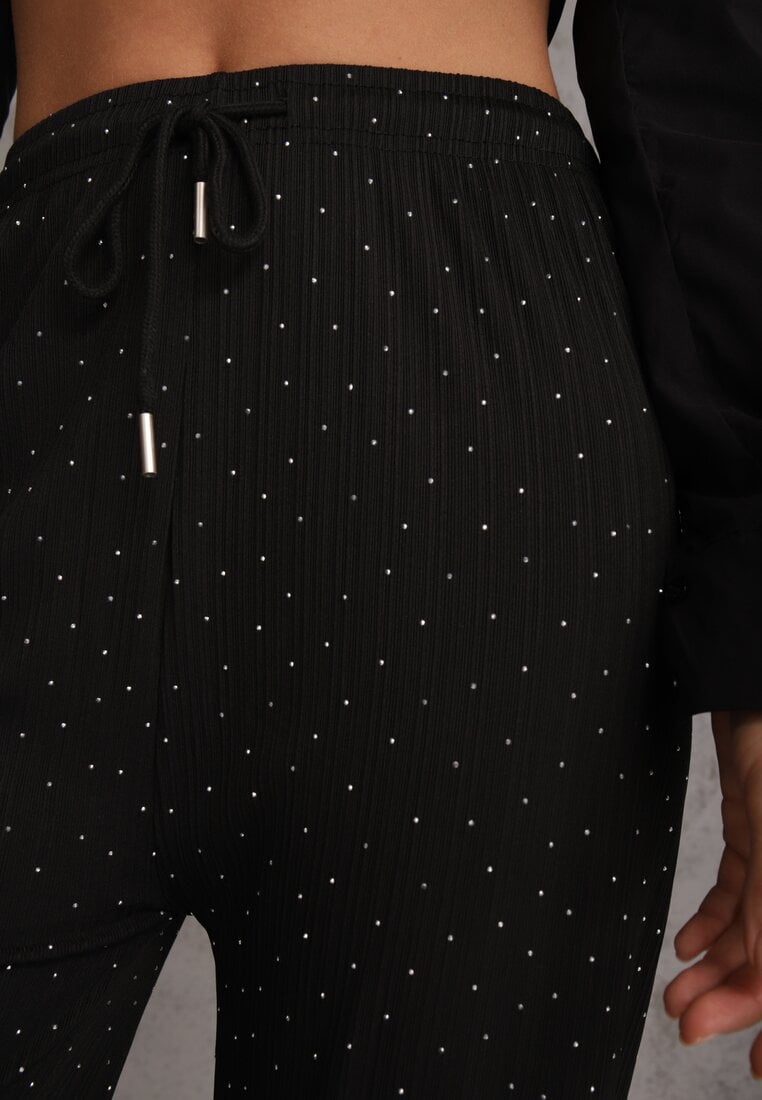 Czarne Spodnie z Bawełną o Szerokim Kroju z Cyrkoniami Azirene