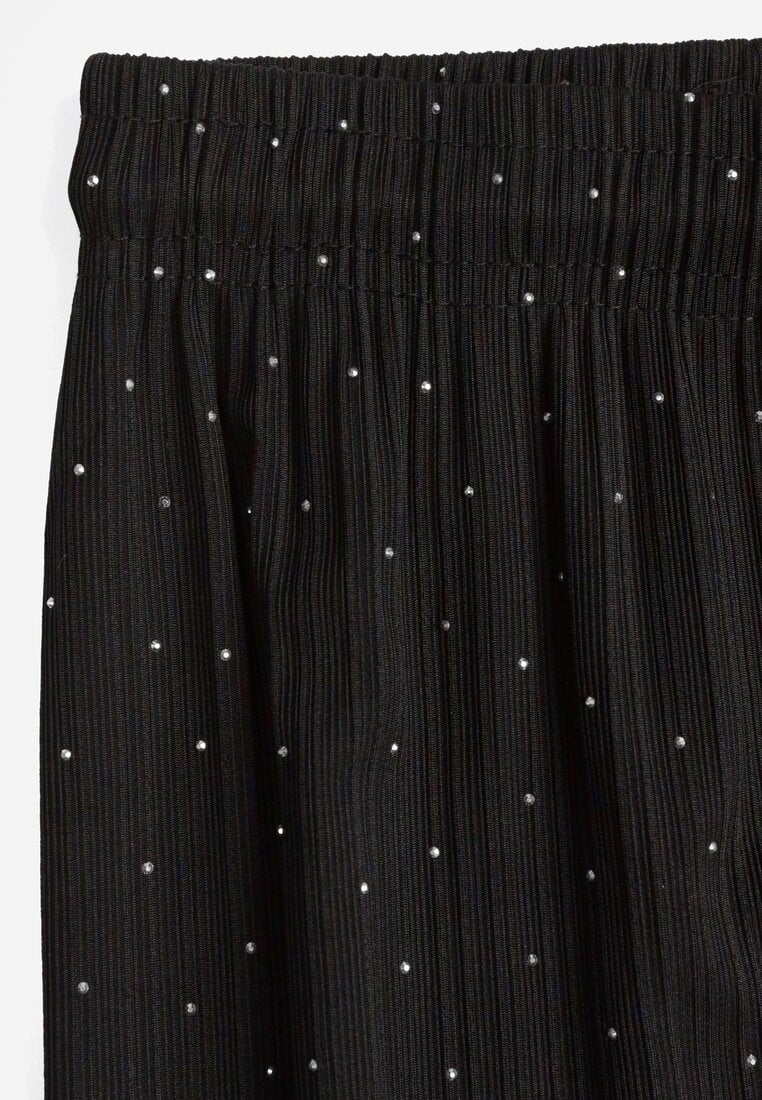 Czarne Spodnie z Bawełną o Szerokim Kroju z Cyrkoniami Azirene