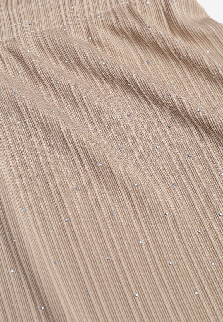 Beżowe Spodnie z Bawełną o Szerokim Kroju z Cyrkoniami Azirene