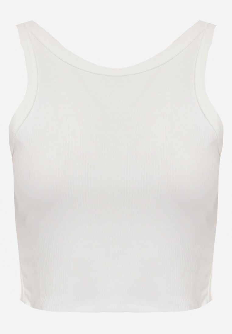 Biały Top na Ramiączkach Basic Prążkowany Zitira