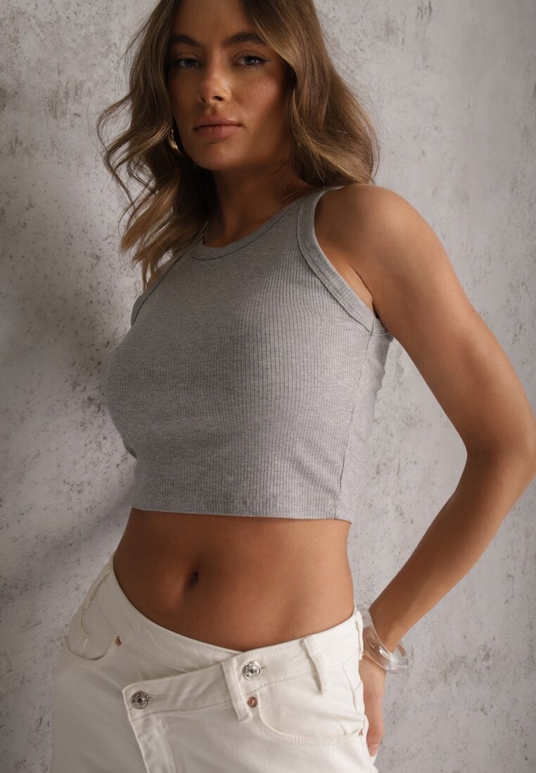 Szary Top na Ramiączkach Basic Prążkowany Zitira