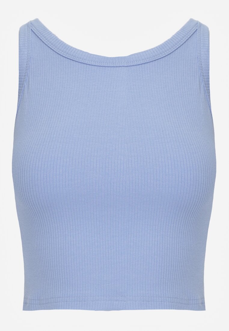 Niebieski Top na Ramiączkach Basic Prążkowany Zitira