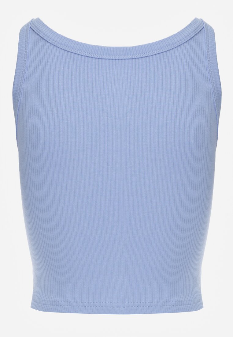 Niebieski Top na Ramiączkach Basic Prążkowany Zitira