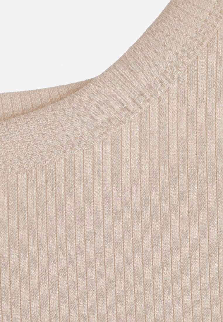 Beżowy Top na Ramiączkach Basic Prążkowany Zitira