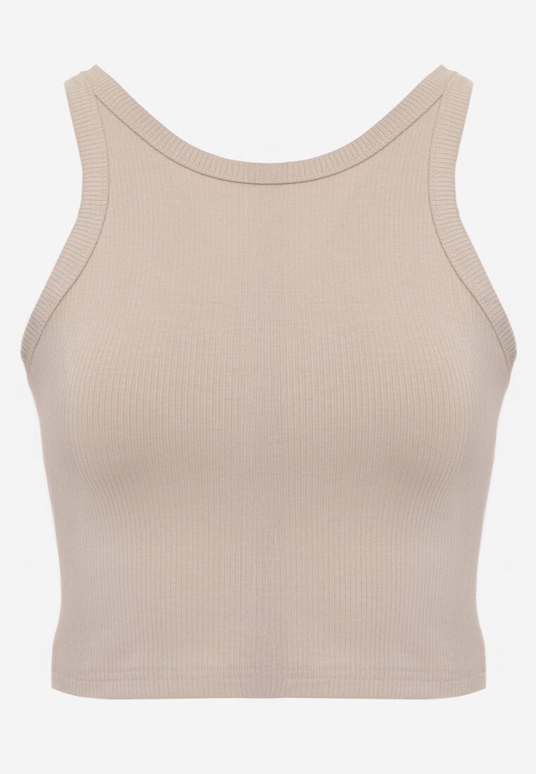Beżowy Top na Ramiączkach Basic Prążkowany Zitira