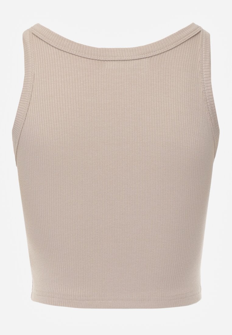 Beżowy Top na Ramiączkach Basic Prążkowany Zitira