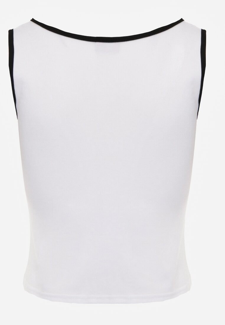 Biały Prążkowany Top z Bawełny Ozdobiony Guzikami przy Dekolcie Beralissa