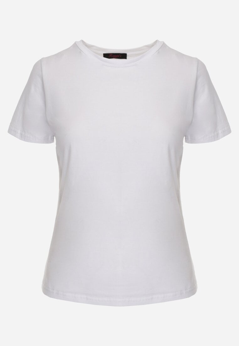 Biały T-shirt z Bawełny z Okrągłym Dekoltem Nedima