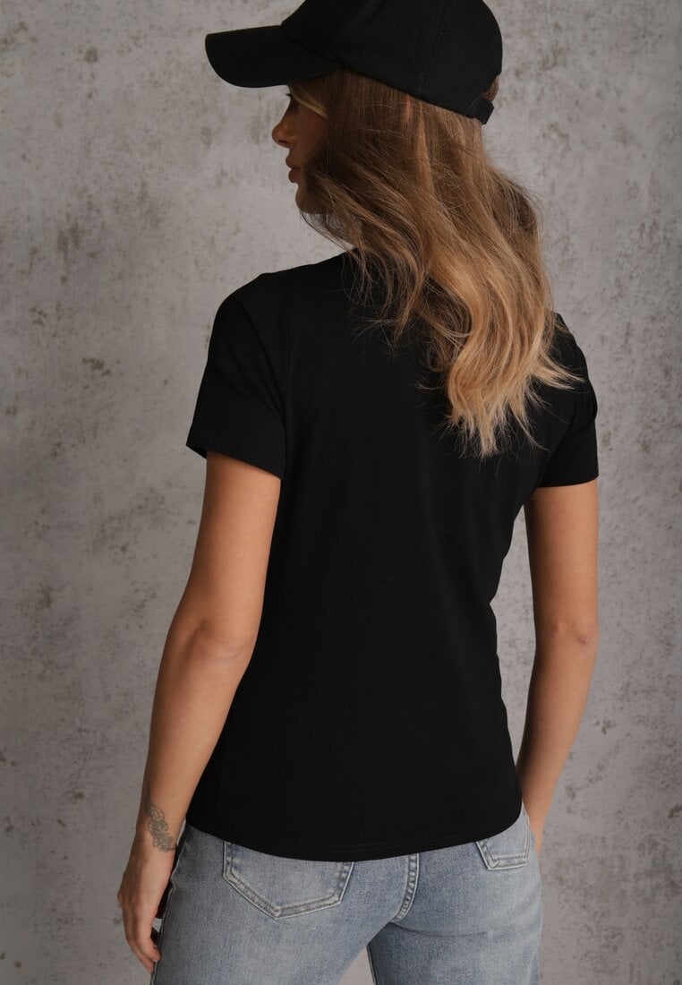 Czarny T-shirt z Bawełny z Okrągłym Dekoltem Nedima