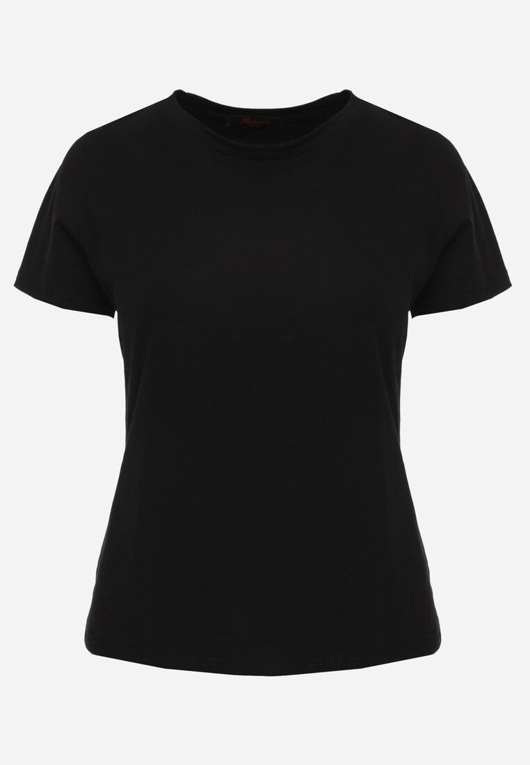 Czarny T-shirt z Bawełny z Okrągłym Dekoltem Nedima