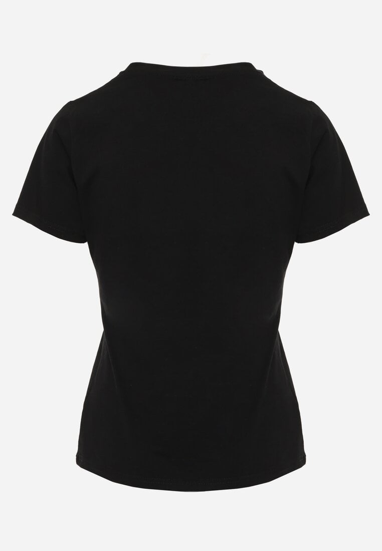 Czarny T-shirt z Bawełny z Okrągłym Dekoltem Nedima