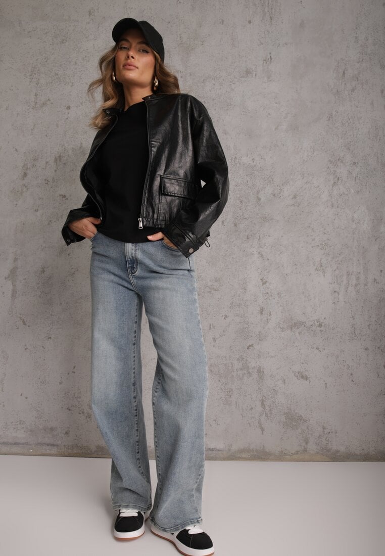 Czarny T-shirt z Bawełny z Okrągłym Dekoltem Nedima