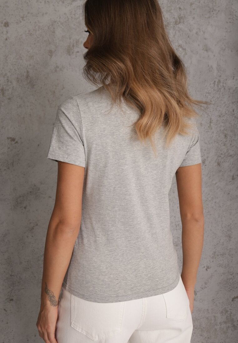 Szary T-shirt z Bawełny z Okrągłym Dekoltem Nedima