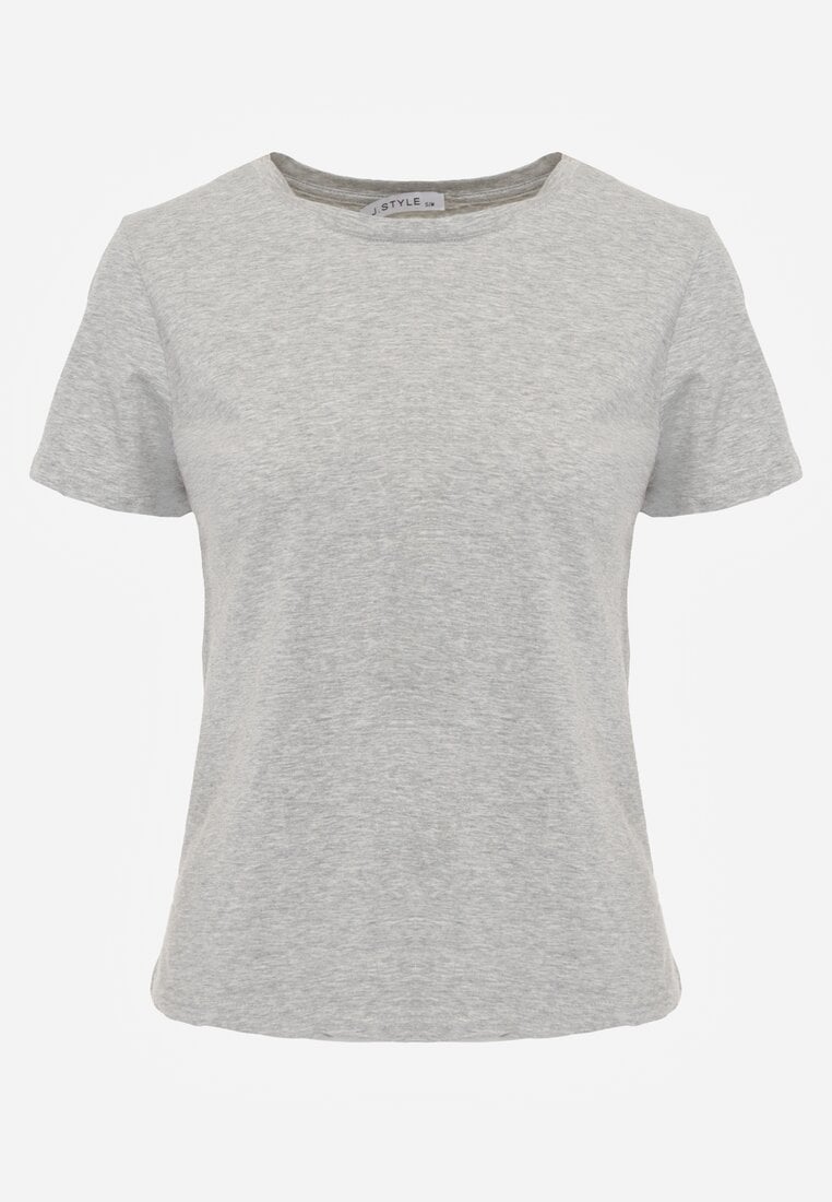 Szary T-shirt z Bawełny z Okrągłym Dekoltem Nedima