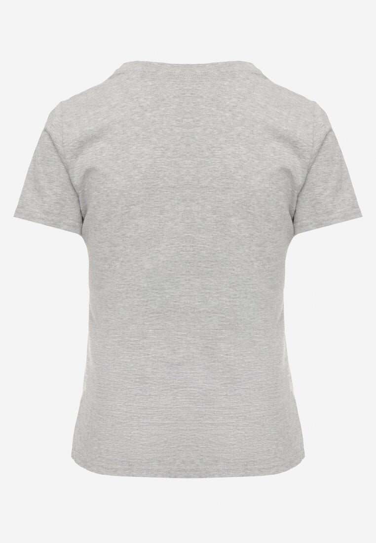 Szary T-shirt z Bawełny z Okrągłym Dekoltem Nedima