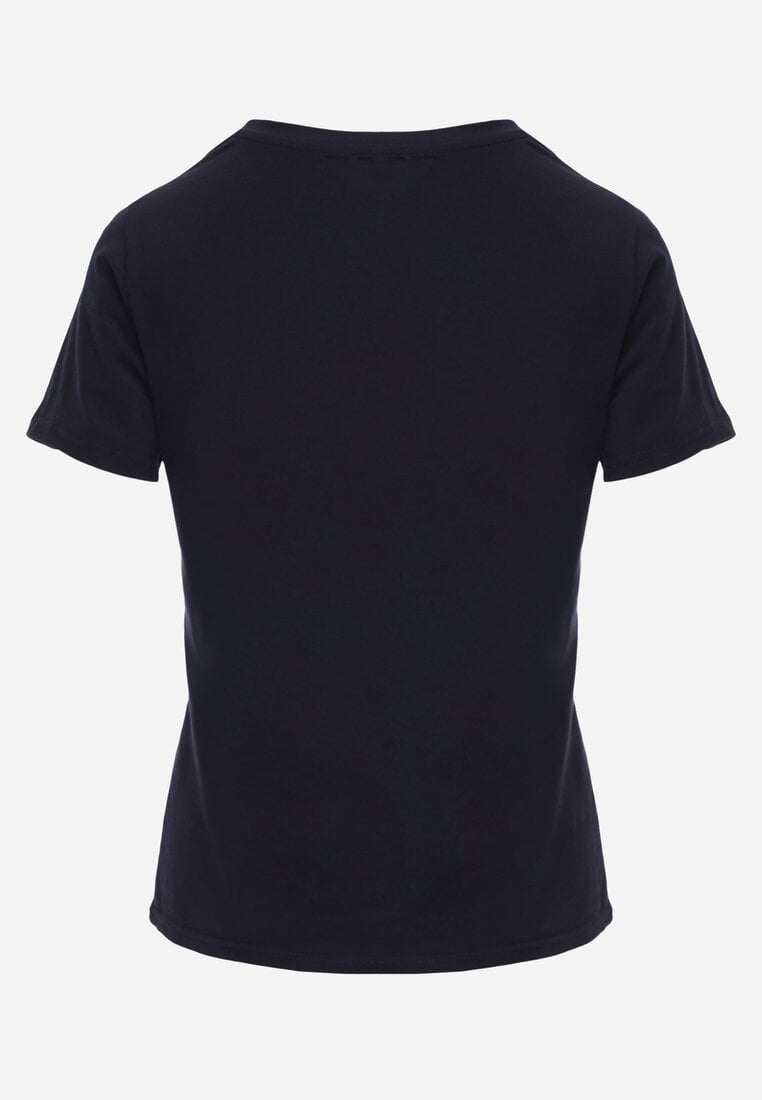 Granatowy T-shirt z Bawełny z Okrągłym Dekoltem Nedima