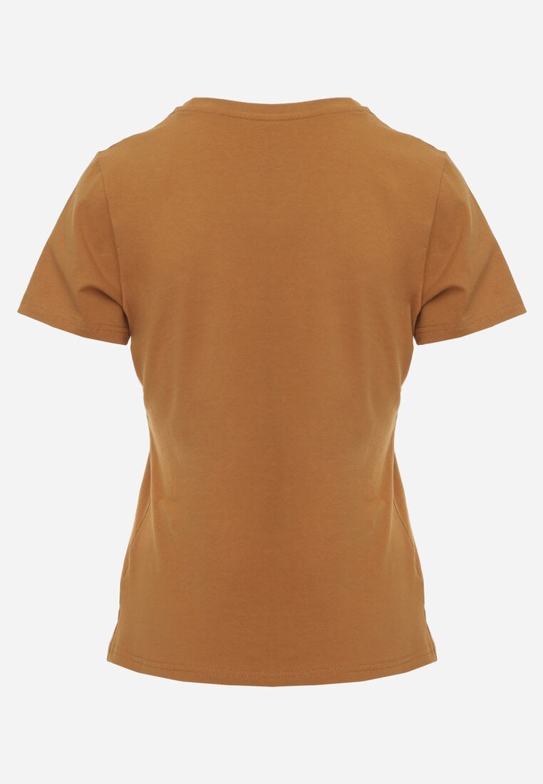 Brązowy T-shirt z Bawełny z Okrągłym Dekoltem Nedima