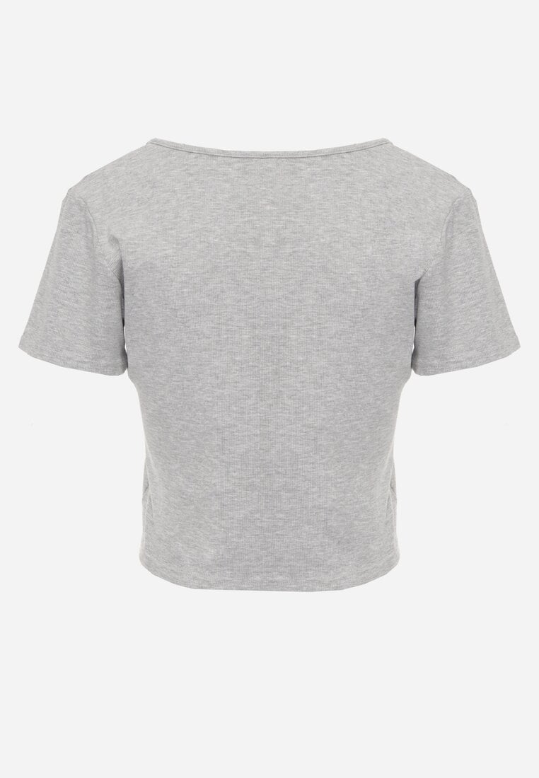 Szary Top z Bawełny Ozdobiony Guzikami przy Dekolcie Nediva