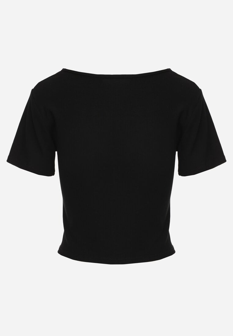 Czarny Top z Bawełny Ozdobiony Guzikami przy Dekolcie Nediva