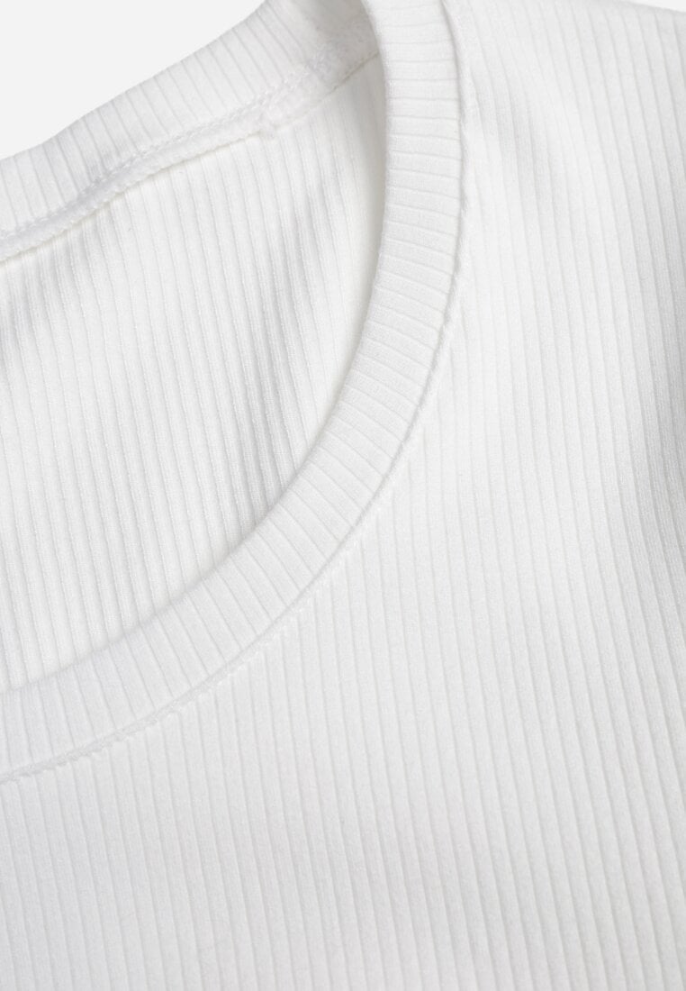 Biały T-shirt w Prążki z Marszczeniami po Bokach Nedala
