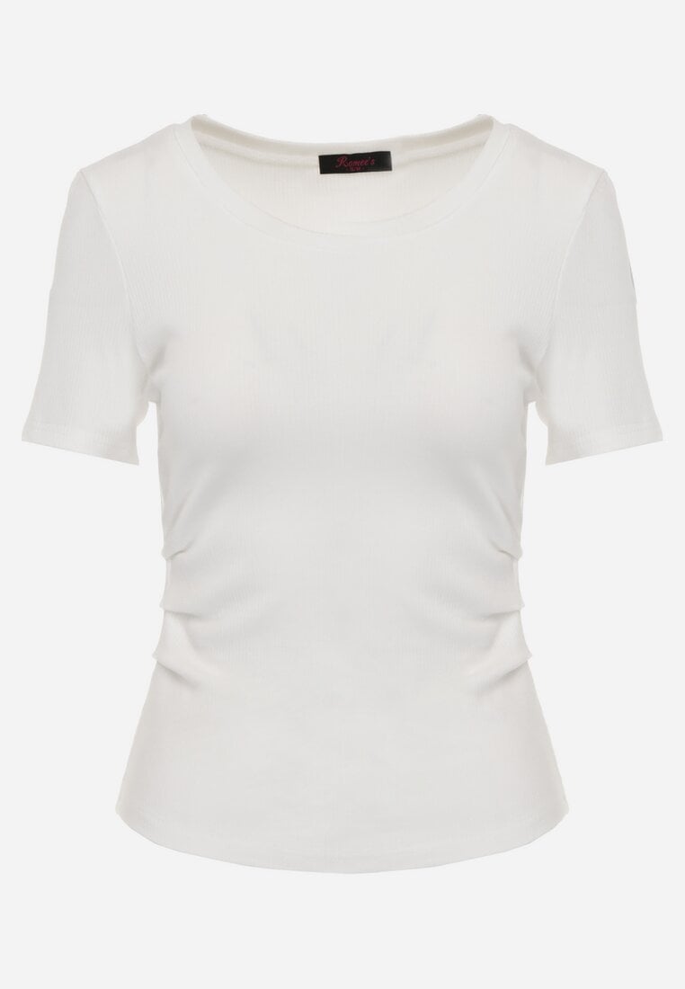 Biały T-shirt w Prążki z Marszczeniami po Bokach Nedala