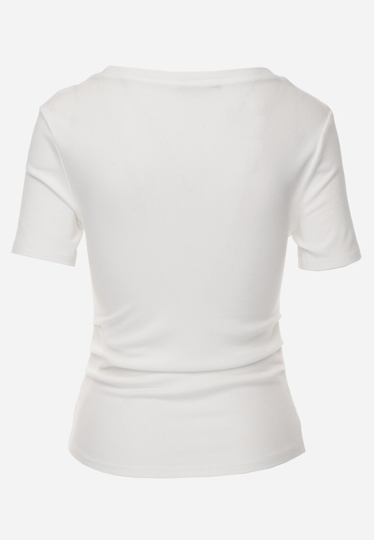 Biały T-shirt w Prążki z Marszczeniami po Bokach Nedala