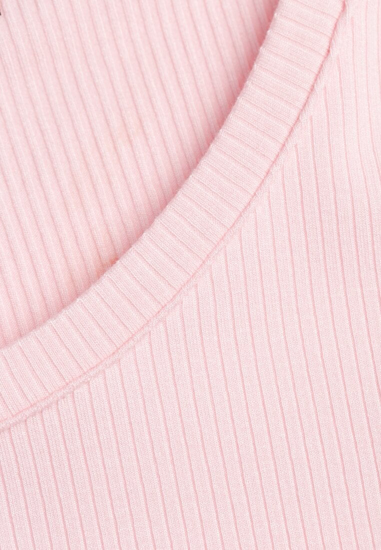 Różowy T-shirt w Prążki z Marszczeniami po Bokach Nedala