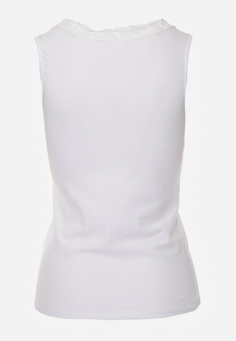 Biały Bieliźniany Top z Bawełny z Siateczkową Wstawką i Koronką Beranela
