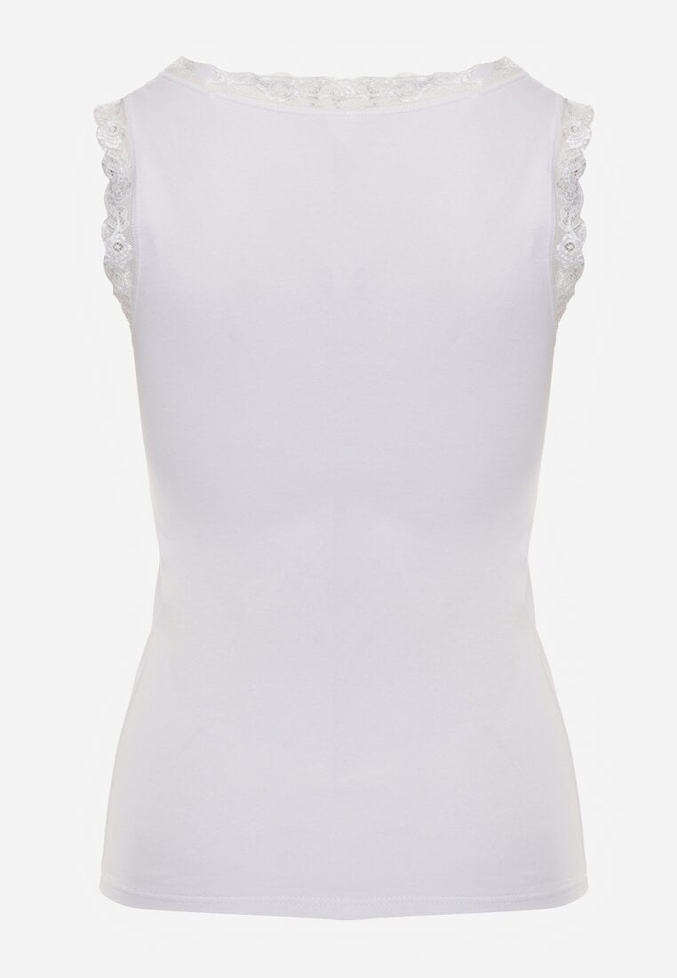 Biały Top z Bawełny Ozdobiony u Góry Koronką Berice
