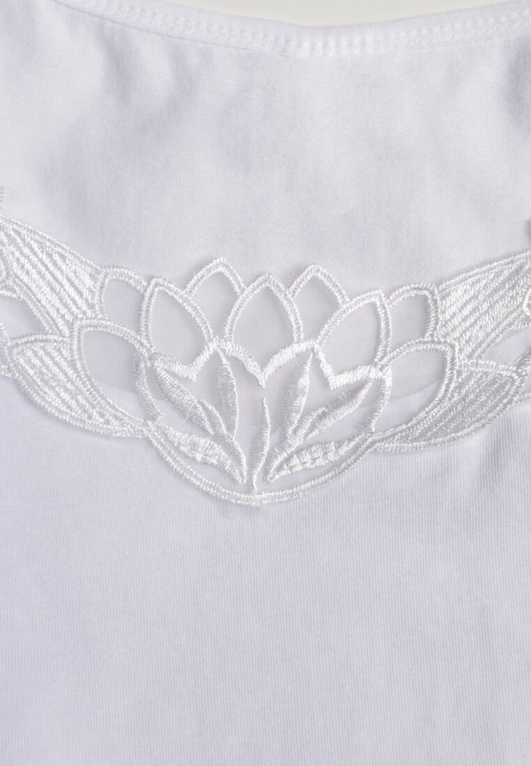 Biały Bieliźniany Top na Ramiączkach z Bawełny Zdobiony Koronką Bernelle