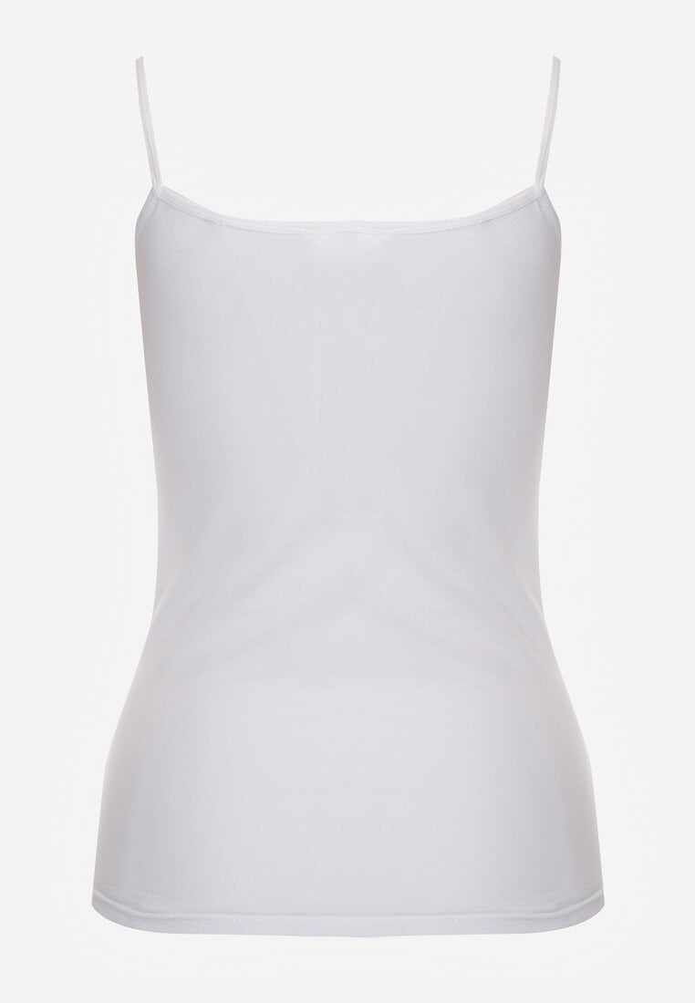 Biały Bieliźniany Top na Ramiączkach z Bawełny Zdobiony Koronką Bernelle