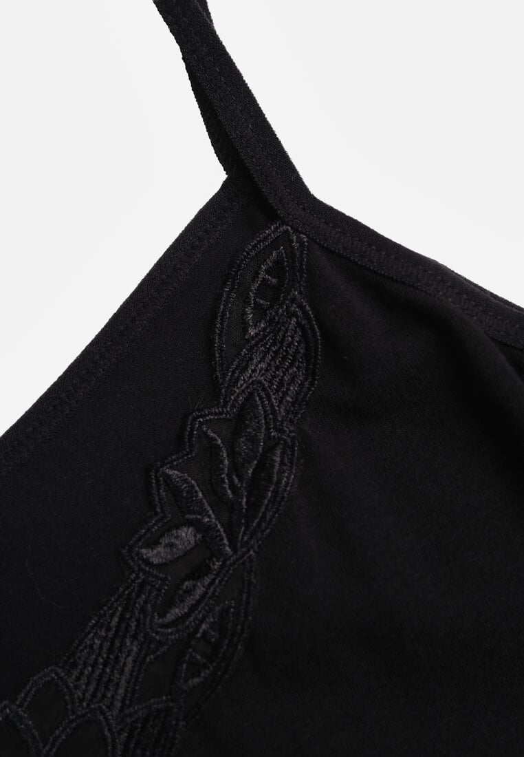 Czarny Bieliźniany Top na Ramiączkach z Bawełny Zdobiony Koronką Bernelle