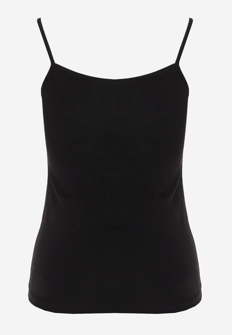 Czarny Bieliźniany Top na Ramiączkach z Bawełny Zdobiony Koronką Bernelle