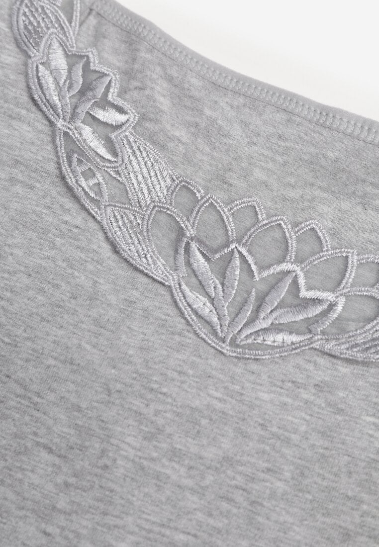 Ciemnoszary Bieliźniany Top na Ramiączkach z Bawełny Zdobiony Koronką Bernelle