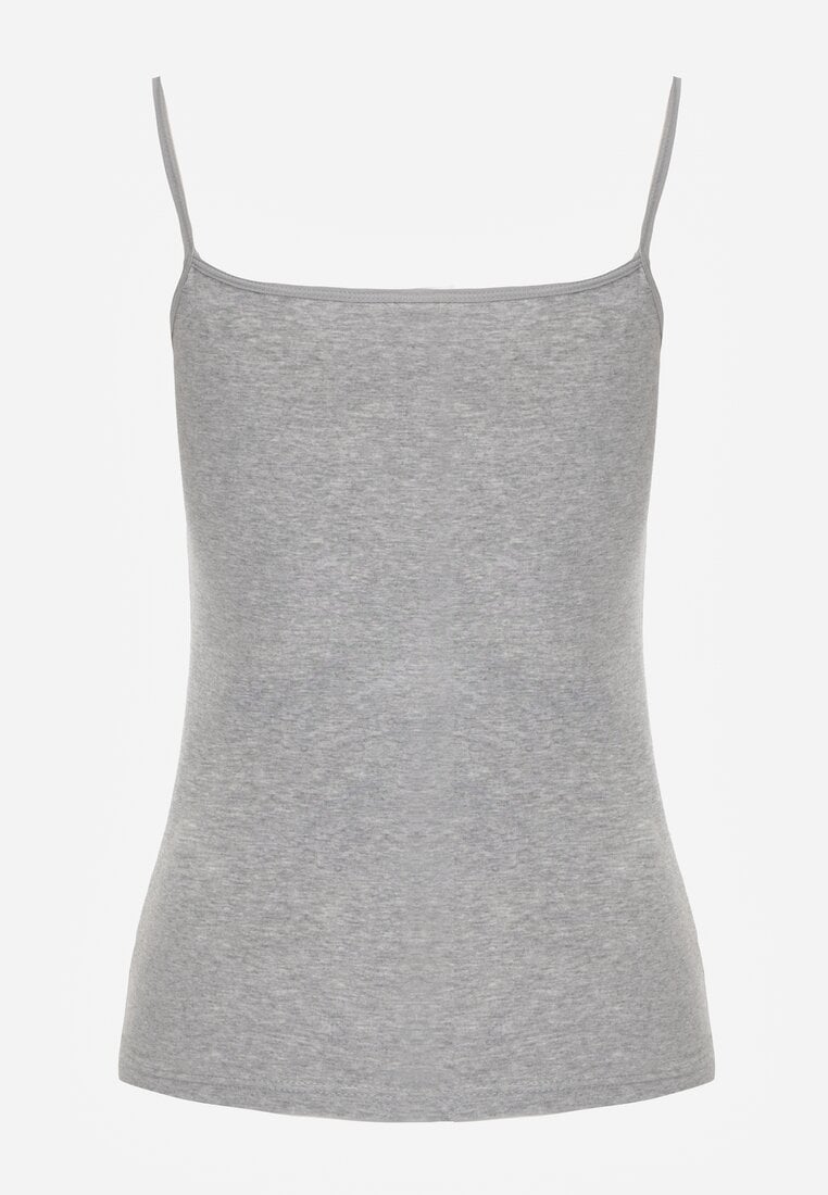 Ciemnoszary Bieliźniany Top na Ramiączkach z Bawełny Zdobiony Koronką Bernelle