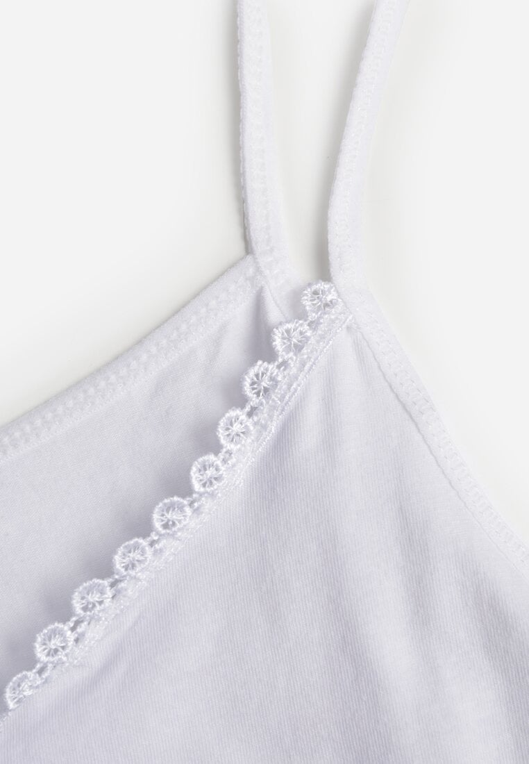 Biały Bawełniany Top Bieliźniany z Koronką przy Dekolcie Berinda