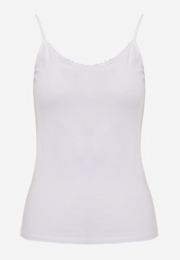 Biały Bawełniany Top Bieliźniany z Koronką przy Dekolcie Berinda