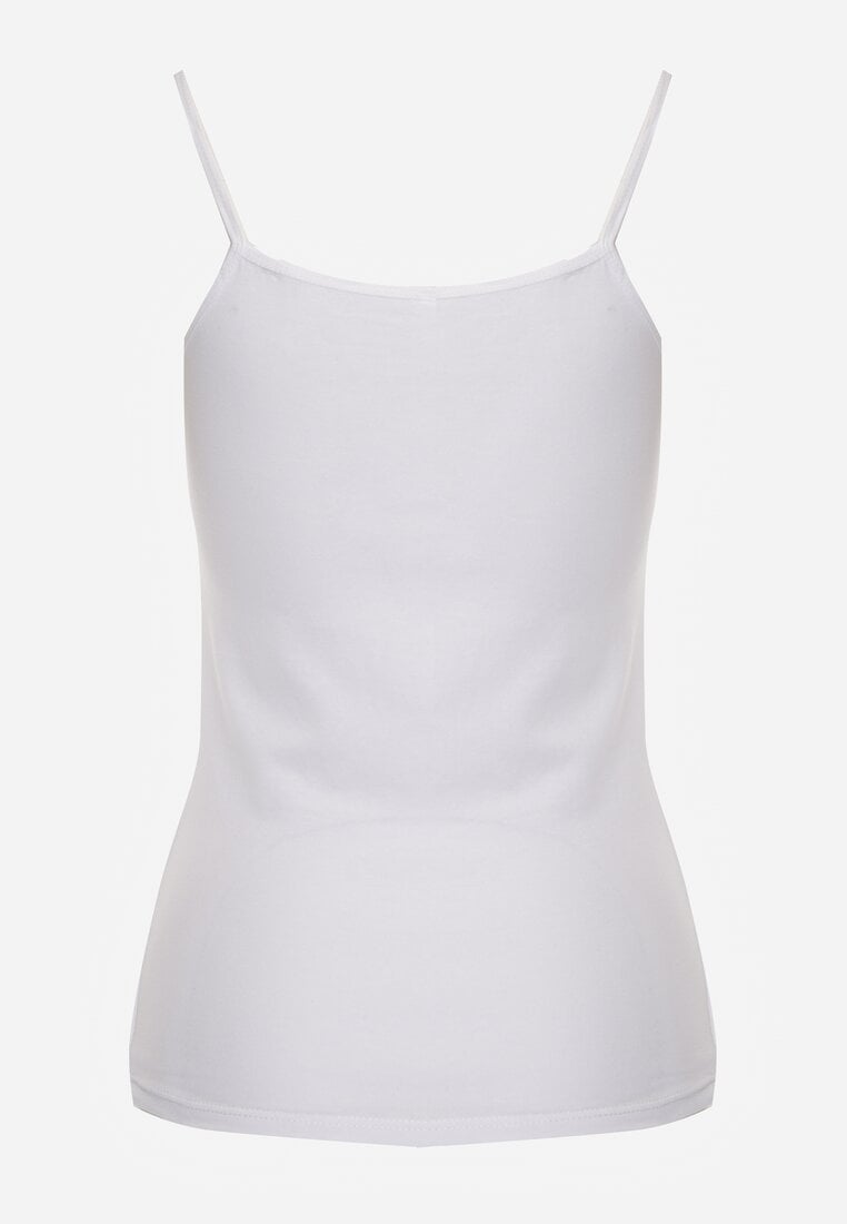 Biały Bawełniany Top Bieliźniany z Koronką przy Dekolcie Berinda