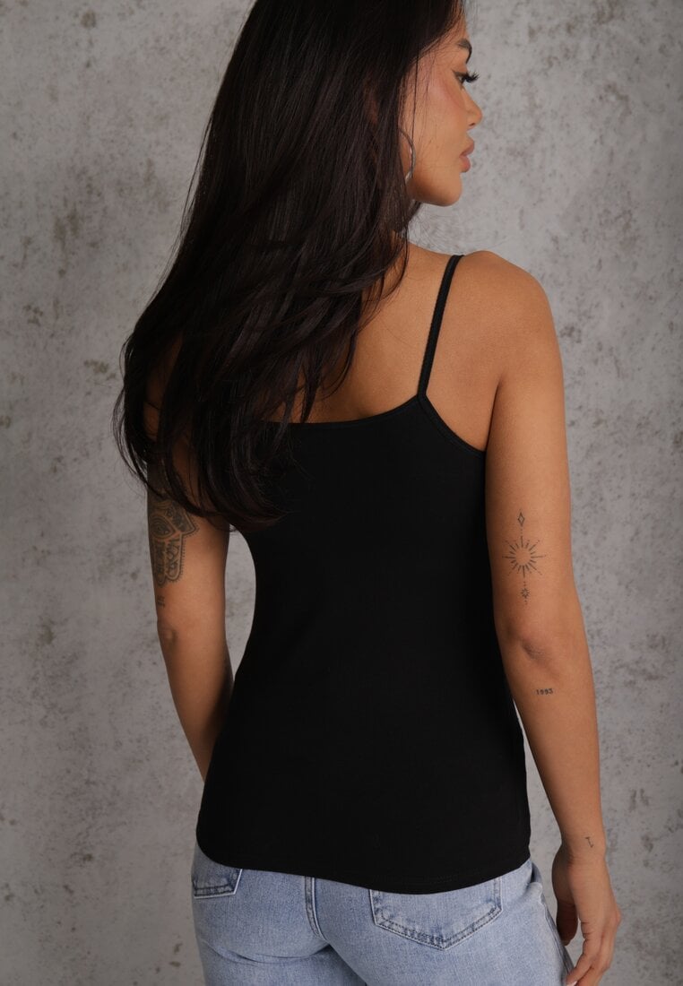 Czarny Bawełniany Top Bieliźniany z Koronką przy Dekolcie Berinda